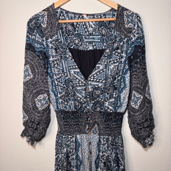 Free People Mexicali Rose Maxi Dress Women's LG Multicolor Boho Smocked - Picture 2 of 6